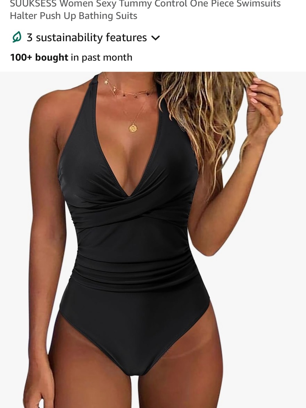 Sukkess Black Ruched Halter One-Piece Swimsuit
